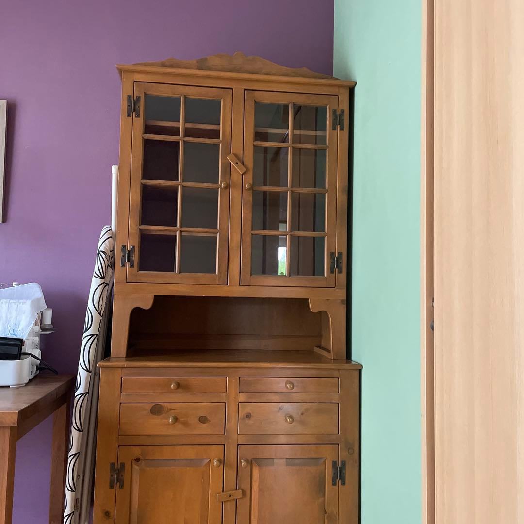 アンファン　食器棚 木製ガラス扉付きキャビネット