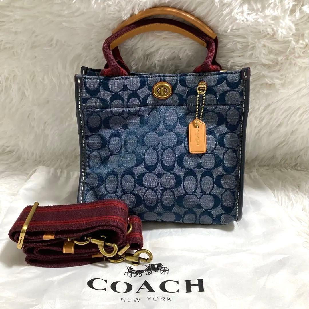 極美品　現行　コーチ　ショルダーバッグ　トート　22　シグネチャー　シャンブレー