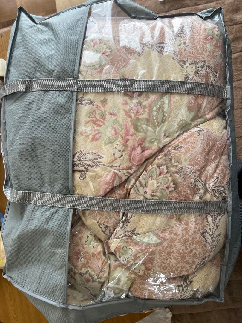 花柄羽毛布団 収納ケース付き