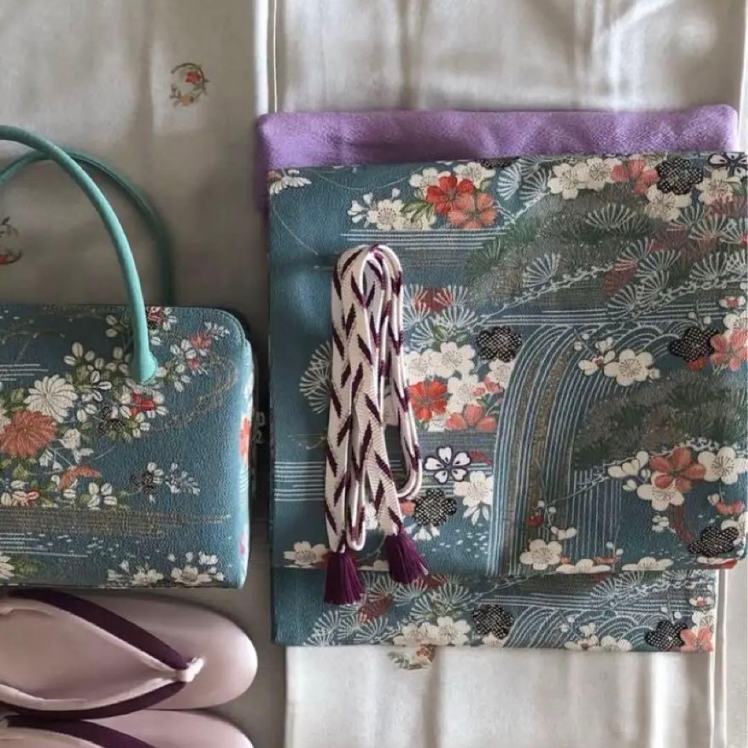 御所解　名古屋帯&利休バッグセット