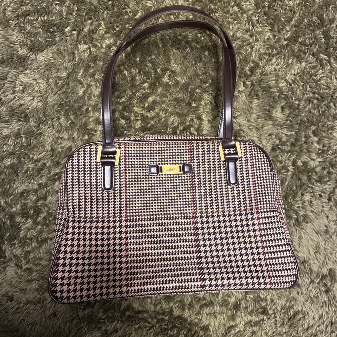 美品✨ラルフローレン 千鳥格子 ハンドバッグ ショルダーバッグ 持ち手長め