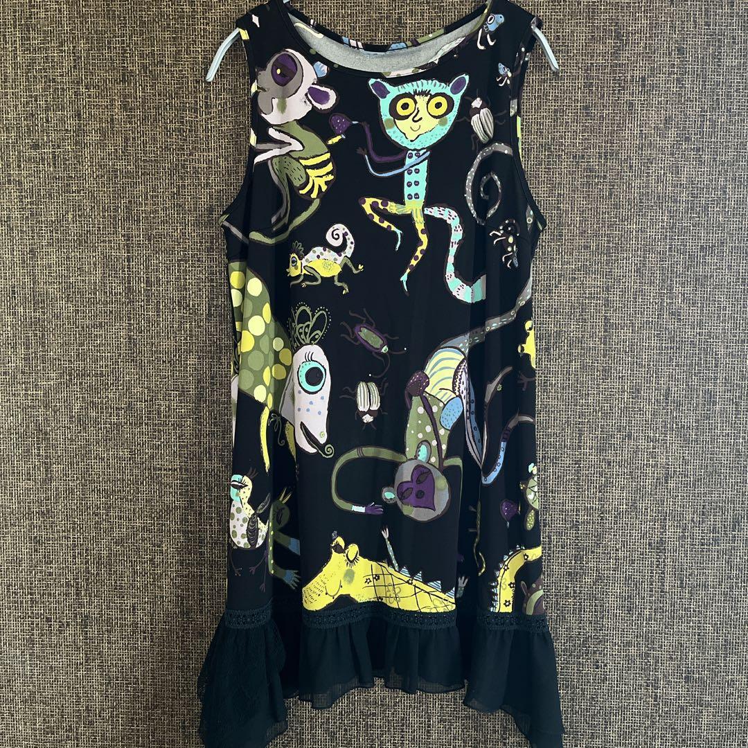 TOKUKO 裾フリル　アニマル柄ロングチュニック　9号