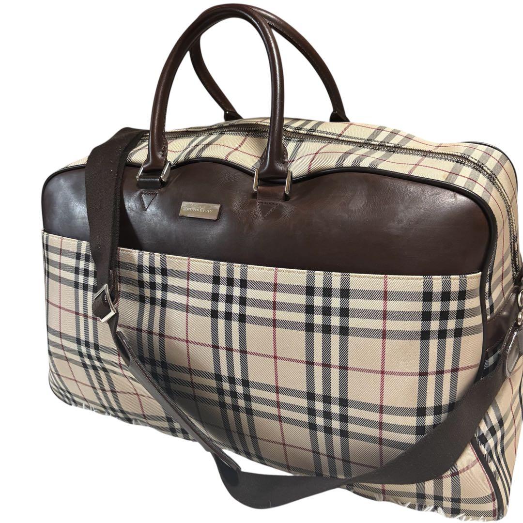 【美品・廃盤】バーバリー 2way ボストンバッグ ノバチェック ロゴプレート