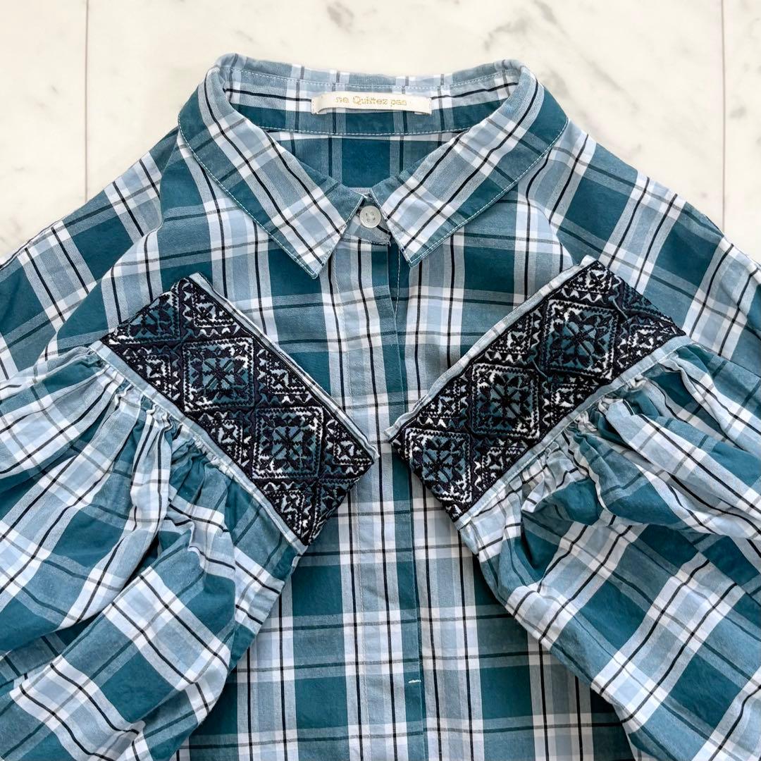 美品✨ヌキテパ　別注 チェック 刺繍 シャツワンピース　比翼　グリーン　完売品