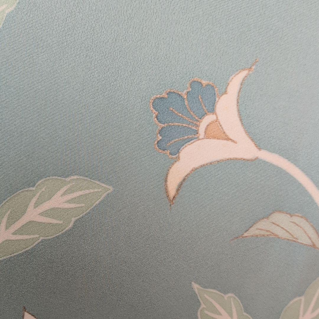 訪問着　フルセット　着物　正絹　淡い青緑　金彩加工　洋花　優美　爽やか　B2