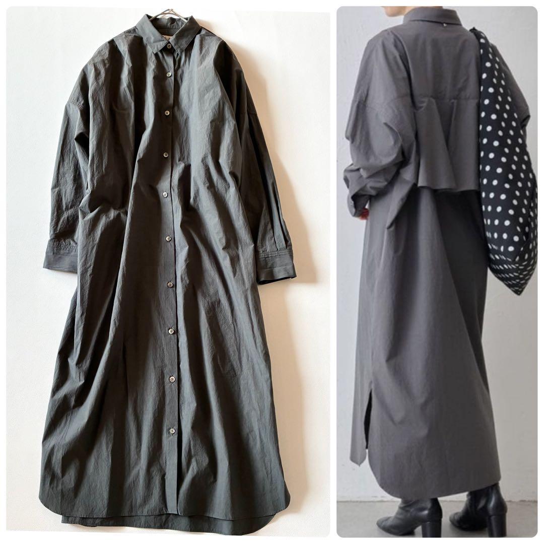 美品✨ビアズリー　2023AW　後ろフリルシャツワンピース　グレー　マキシ丈
