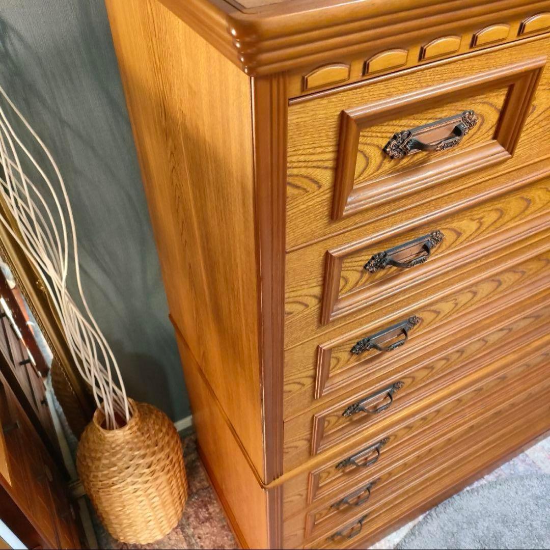 クラシックアンティーク高級ナラ材突板 洋服タンス 昭和レトロ 大容量チェスト