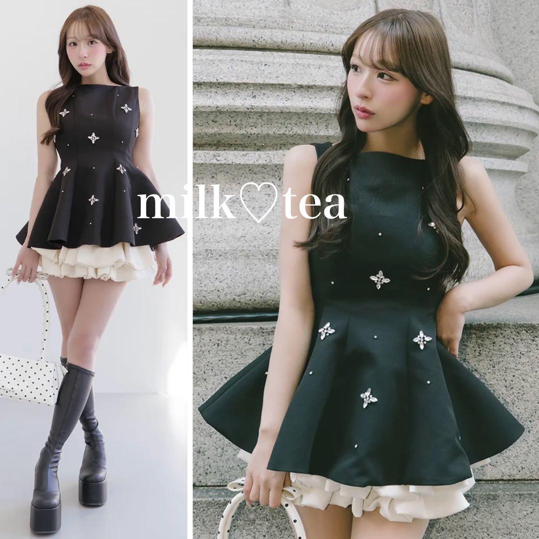 新品タグ付き ダーリッチ ビジューフレアバルーンミニドレス ブラック フリー