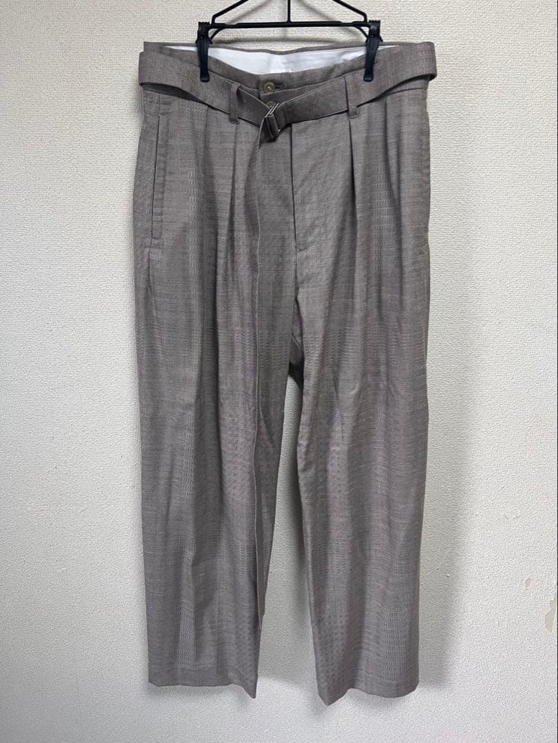 SEEALL BELTED PANTS ベージュ スラックス ウール92%