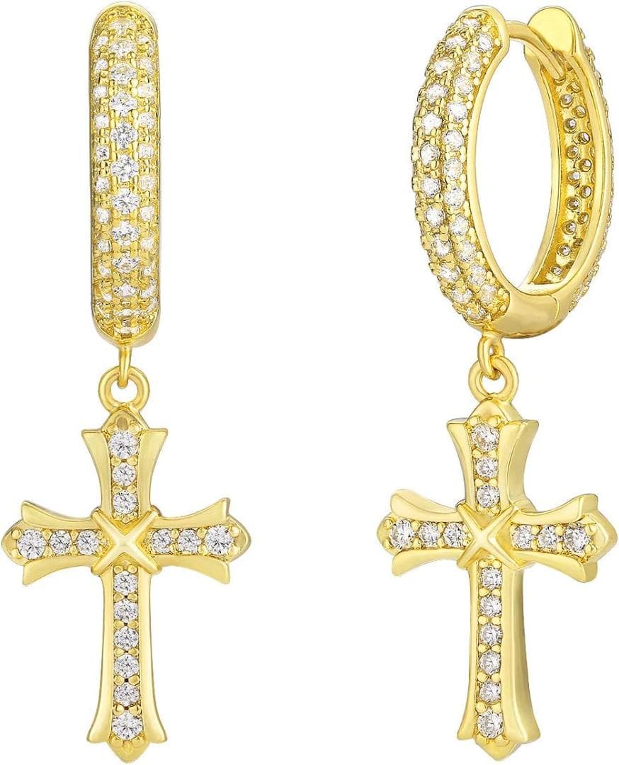 メンズ　クロス ピアス 十字架 フープピアス 　ゴールド