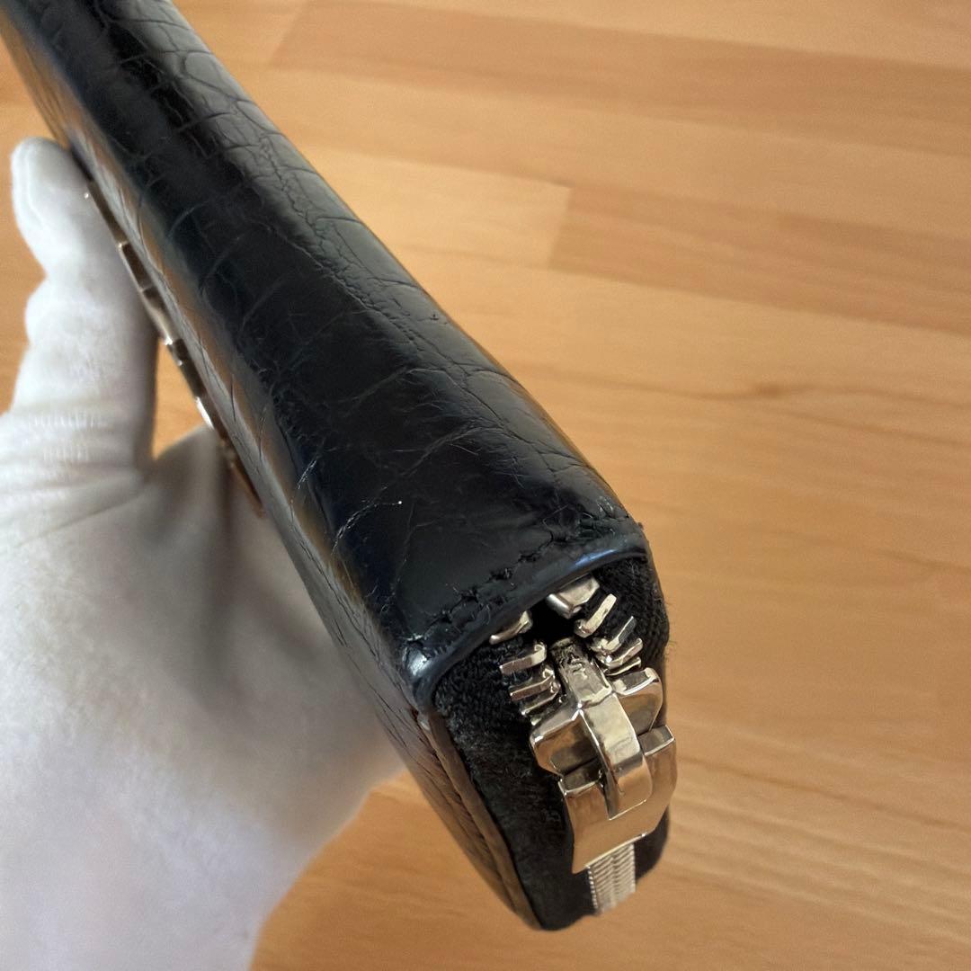 サンローラン 長財布 ラウンドファスナー YSL クロコ型押し ブラック