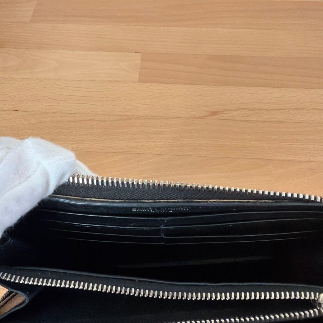 サンローラン 長財布 ラウンドファスナー YSL クロコ型押し ブラック