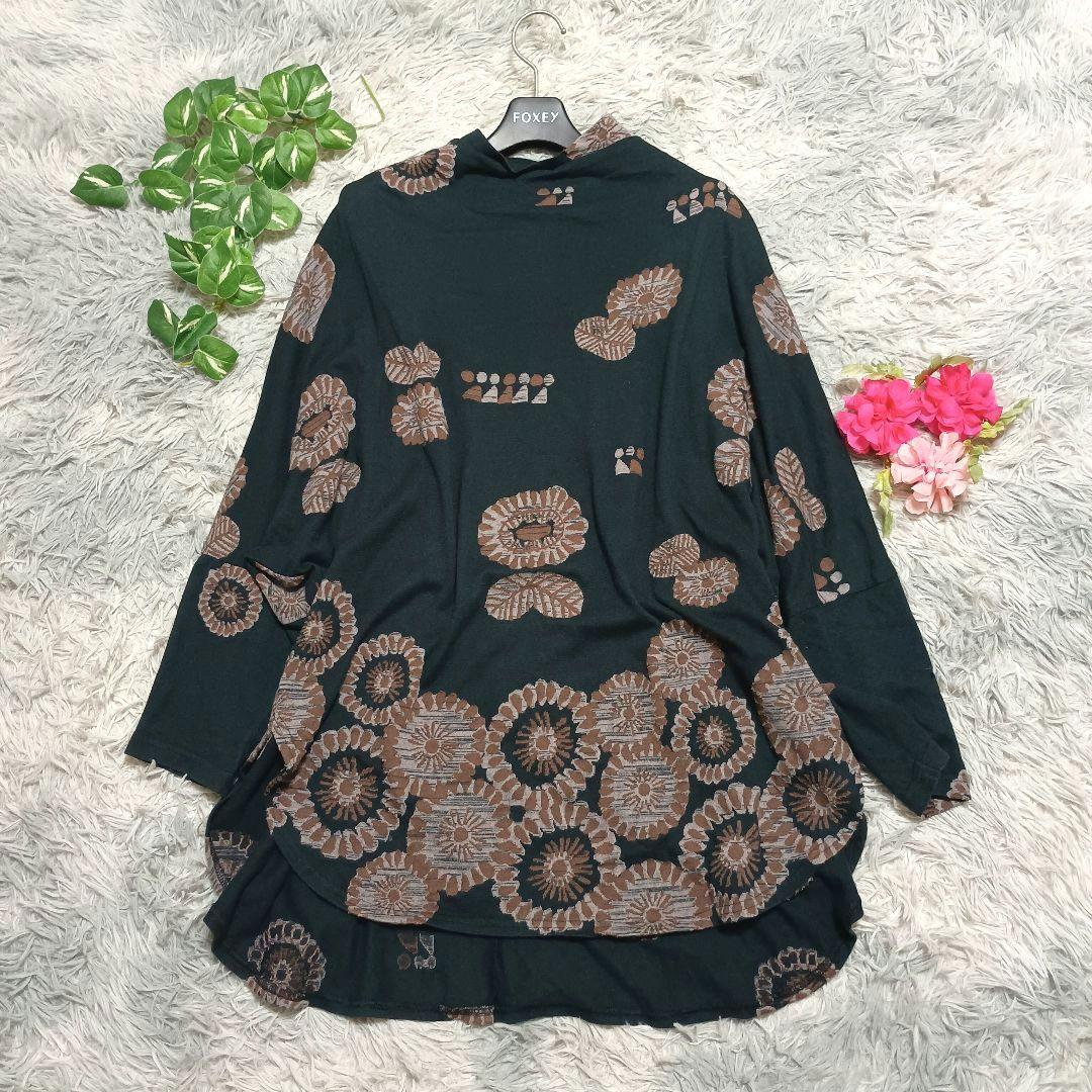 【FUGA FUGA】佐藤繊維 花柄 長袖チュニック (F) 黒 奇抜 日本製