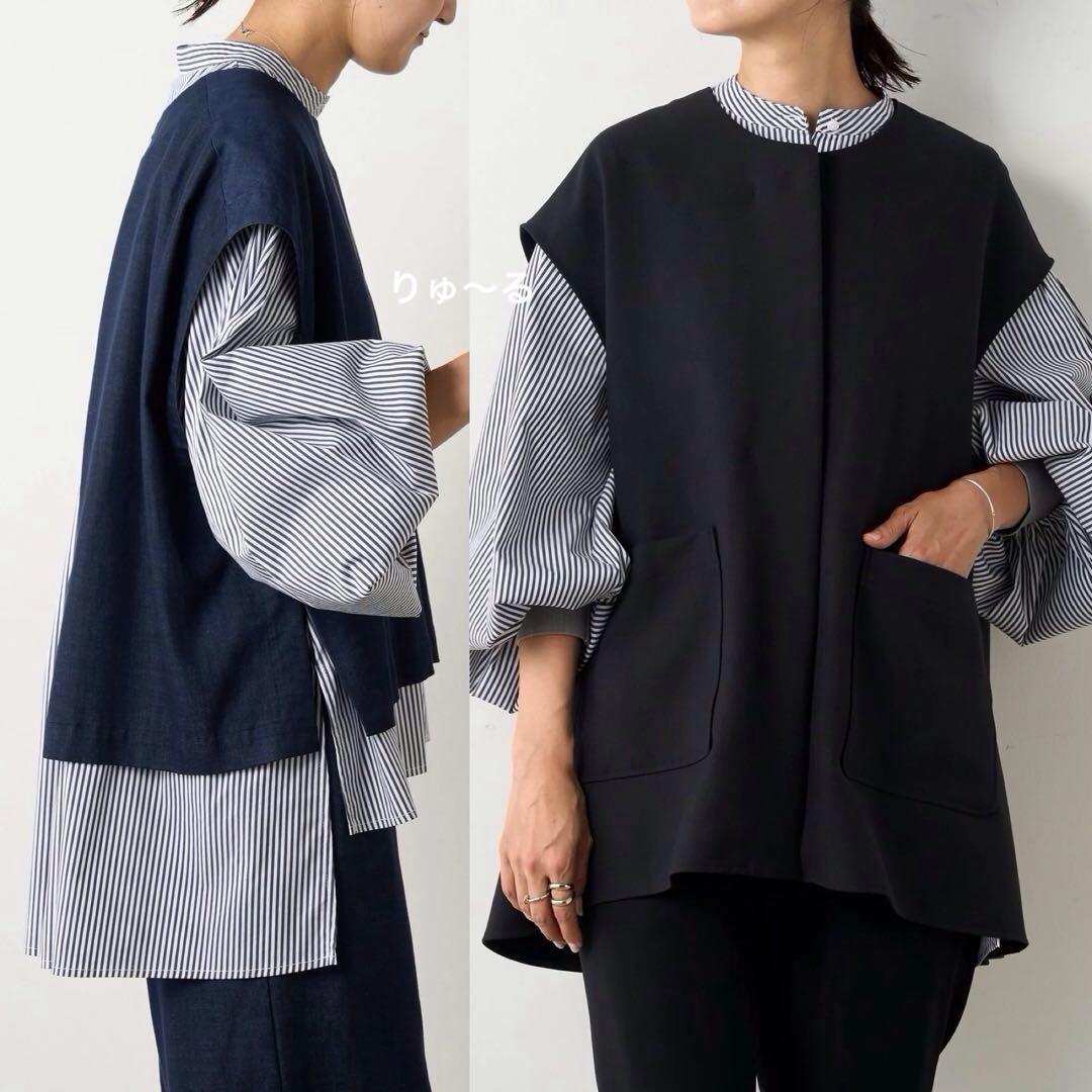 25AW⭐️1回短時間⭐️ビアズリー ソデリブフルアシャツ ストライプ／フリー