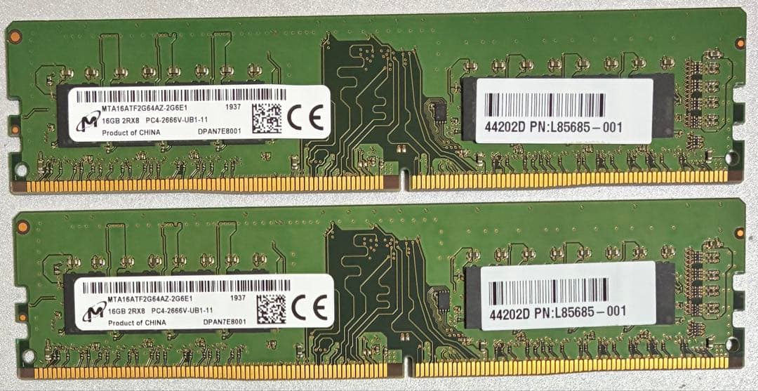 【中古】DDR4-2666 32GB(16GB×2枚) Micron