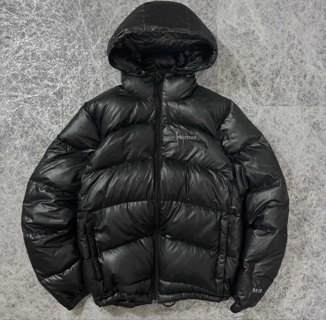 美品 Marmot 軽量 M-3刺繍 ダウンジャケット ドローコード 黒 M