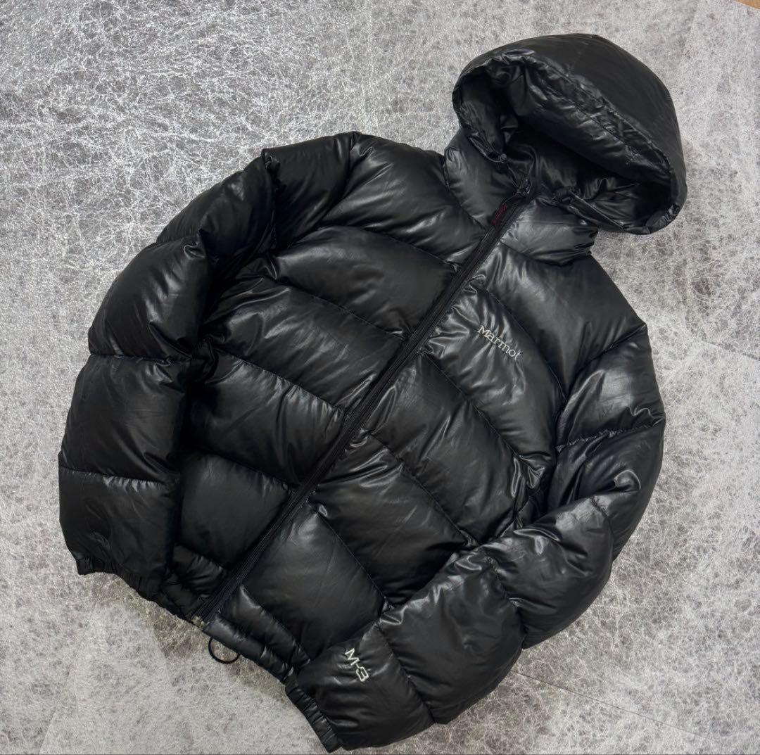 美品 Marmot 軽量 M-3刺繍 ダウンジャケット ドローコード 黒 M