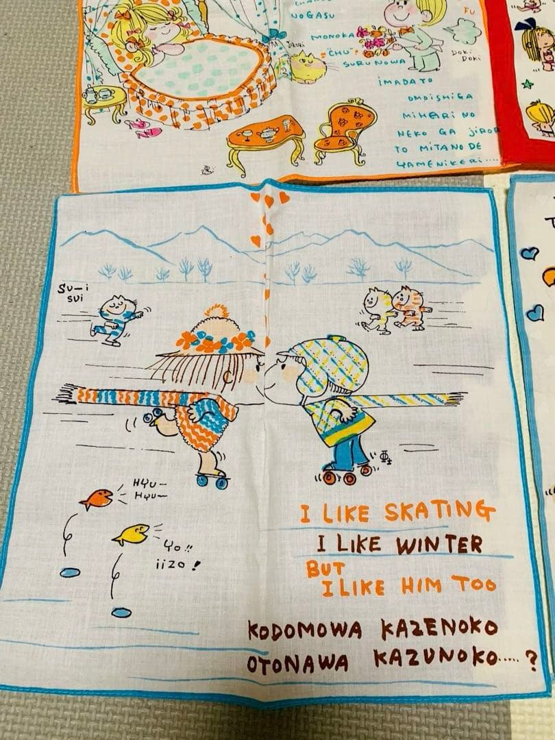 激レア　昭和レトロ　水森亜土　ハンカチ9枚セット　当時物