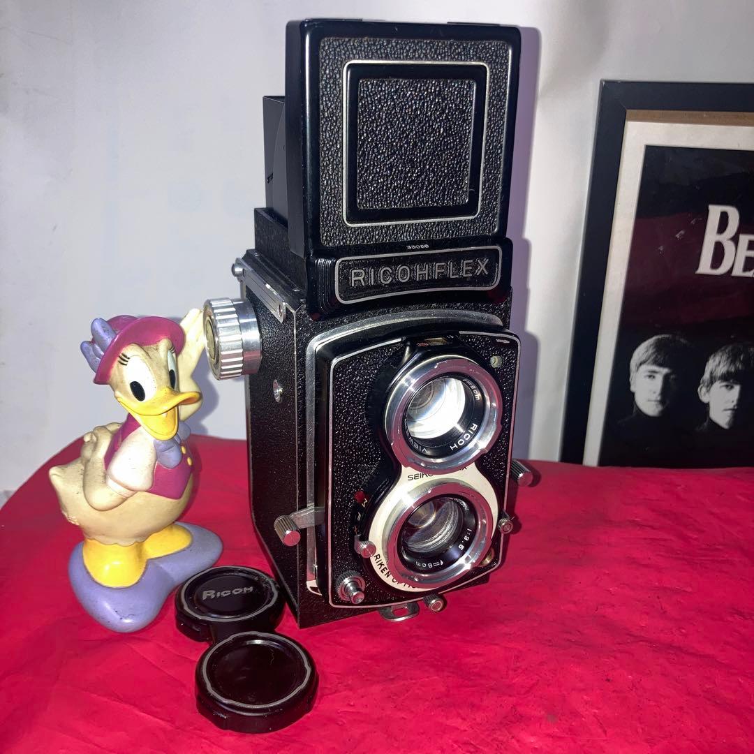 ヴィンテージ理研RICOHFLEX 二眼レフ外観合皮塗装目立つ傷無機能動作完動品