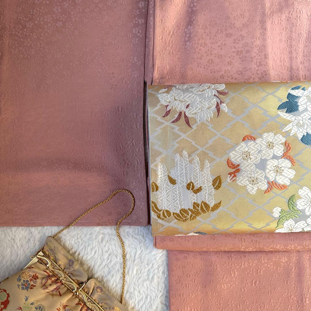 未使用　色無地　鴇羽色　桜の地紋