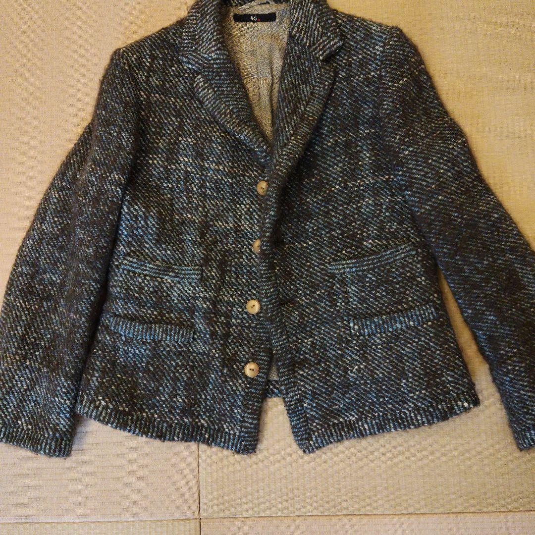 青と茶色のツイード テーラードジャケット