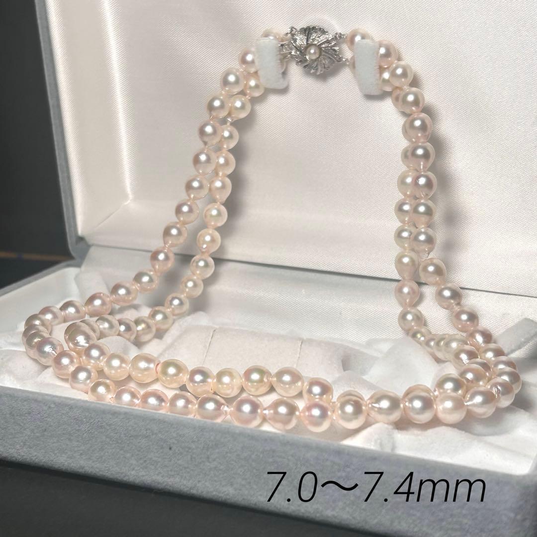 【テリ強✨】あこや バロック 2連 ネックレス 本真珠 パール 干渉色◎ 7.0