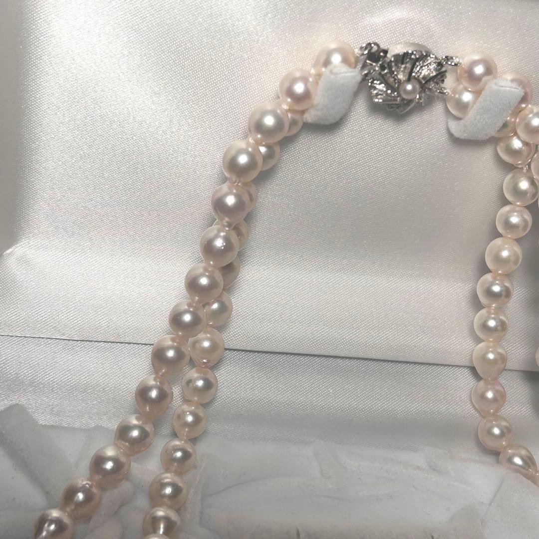 【テリ強✨】あこや バロック 2連 ネックレス 本真珠 パール 干渉色◎ 7.0