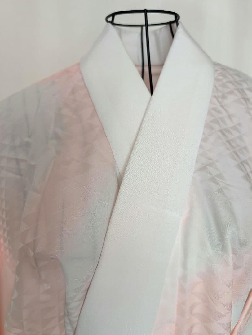 【ピンク×ホワイト暈し三角地紋】紙人形仕立て　長襦袢　衣紋抜き付