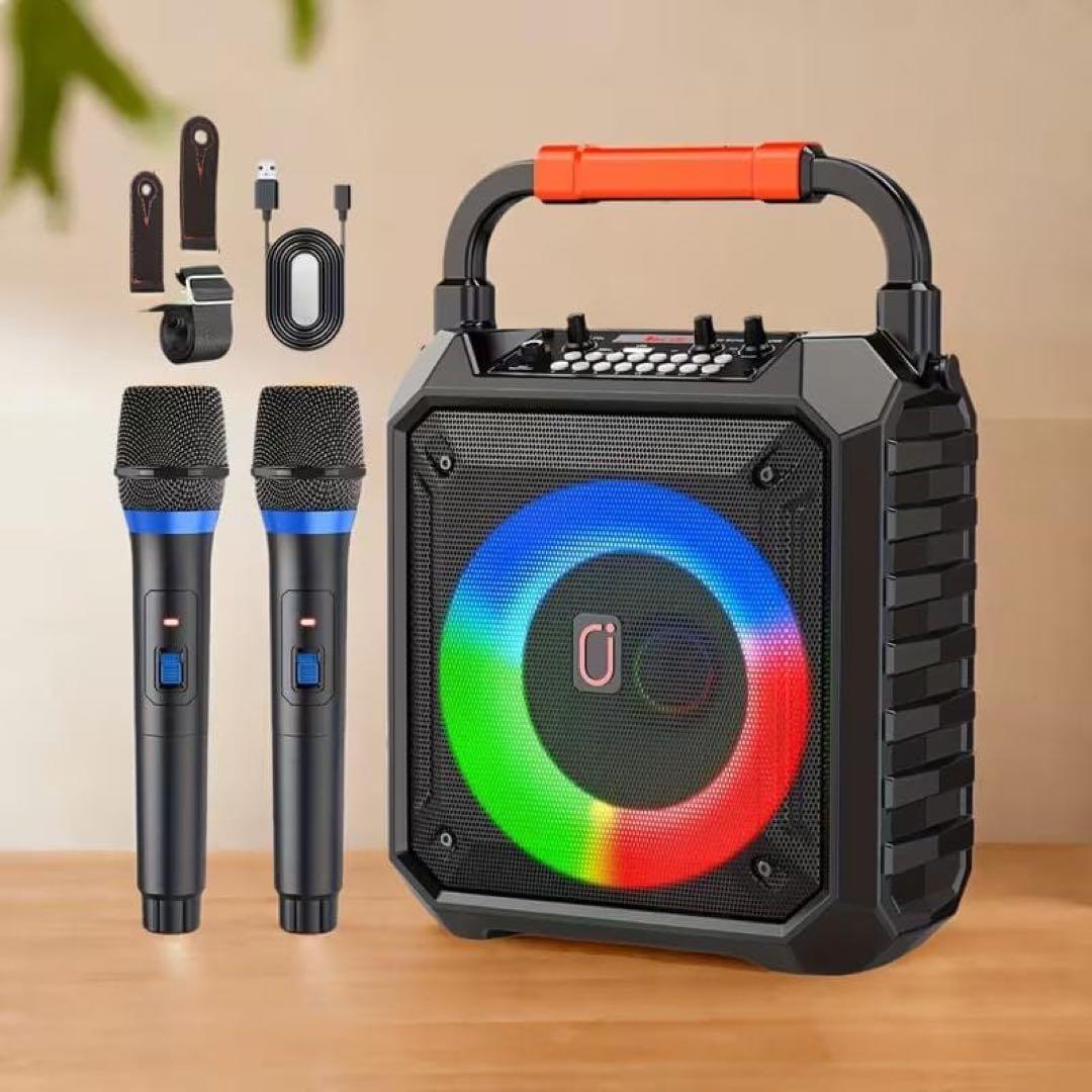 【新品未使用】カラオケ 家庭用 ワイヤレスマイク２本付き 小型カラオケマシン
