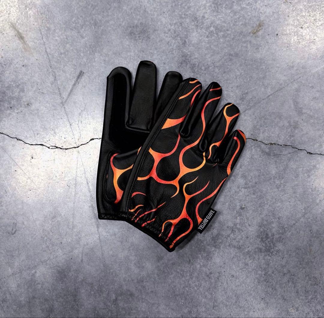 バイクウェア・装備 YELLOWGLOVE SHORT GLOVE / RED FLAMES L