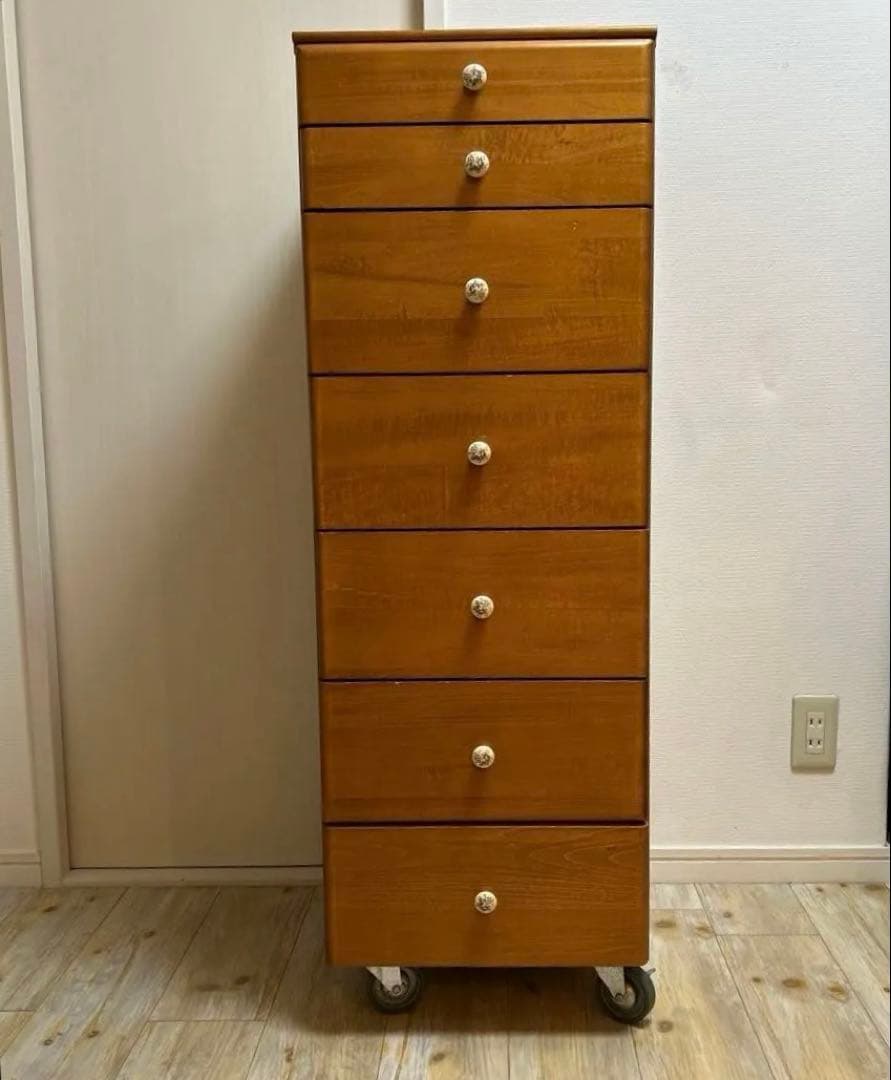 ナチュラルウッド 7段チェスト キャスター付き