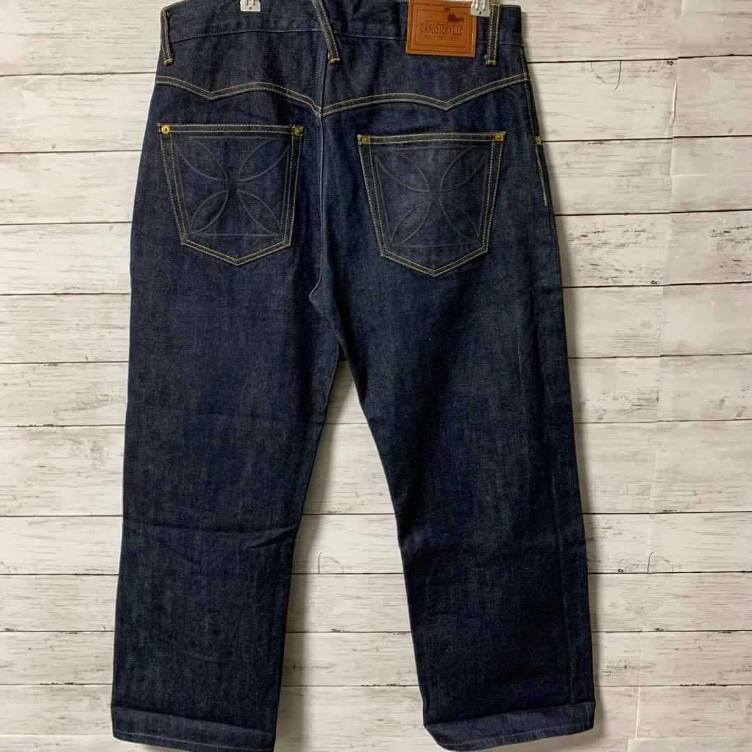 GANGSTERVILLE デニムパンツ アイアンクロス刺繍 インディゴ 32
