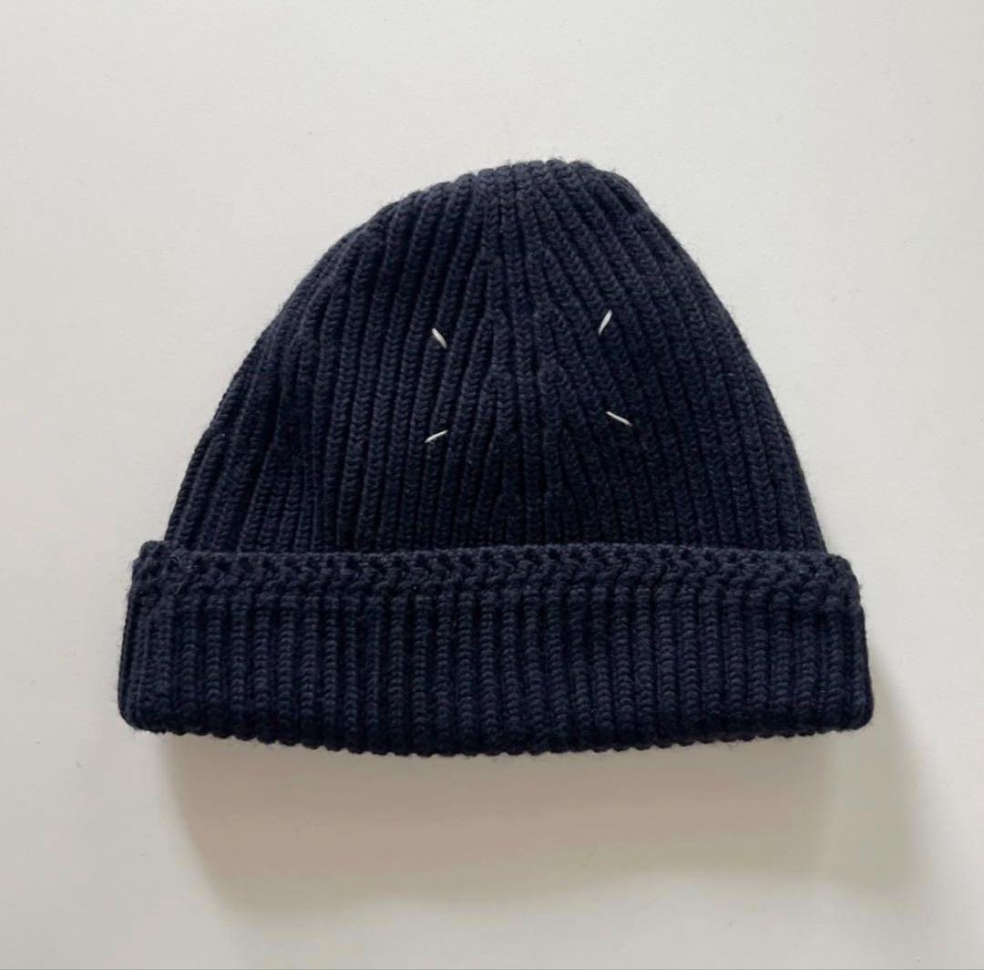 極美品タグ付き メゾンマルジェラ ダークネイビー ニット帽 S