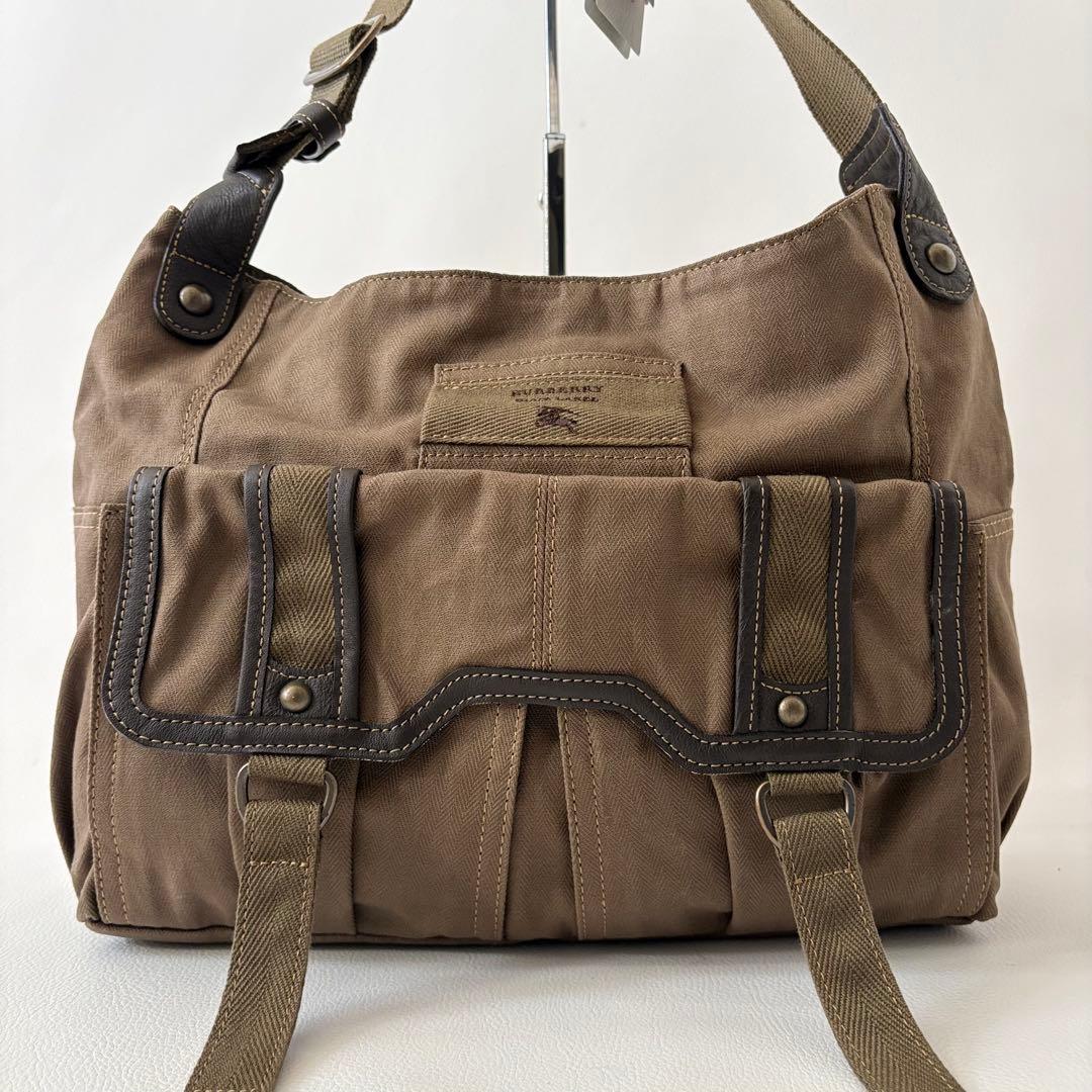 Y2K バーバリーブルーレーベル ワンショルダーバッグ キャンバス レザー 刺繍