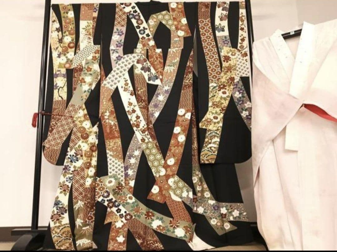 振袖　セット　正絹　成人式　古典柄　黒　長襦袢　袋帯