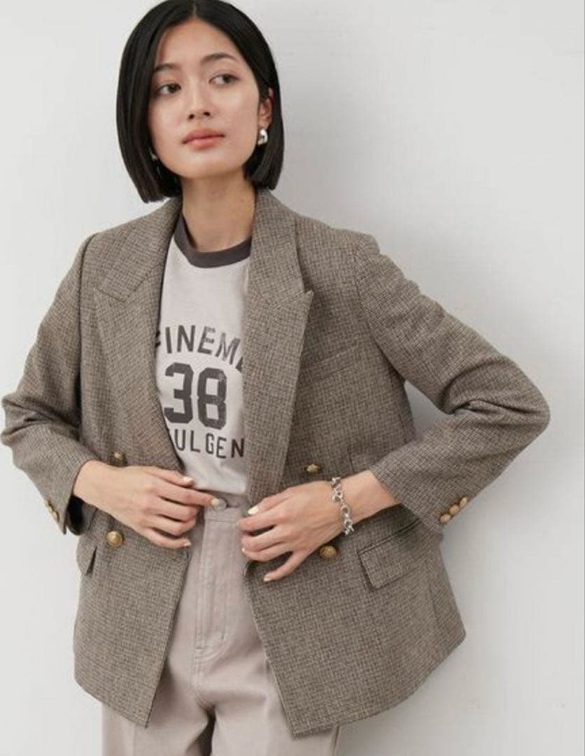 ミラ オーウェン　チェック金釦ダブルブレストブレザー　今季25年