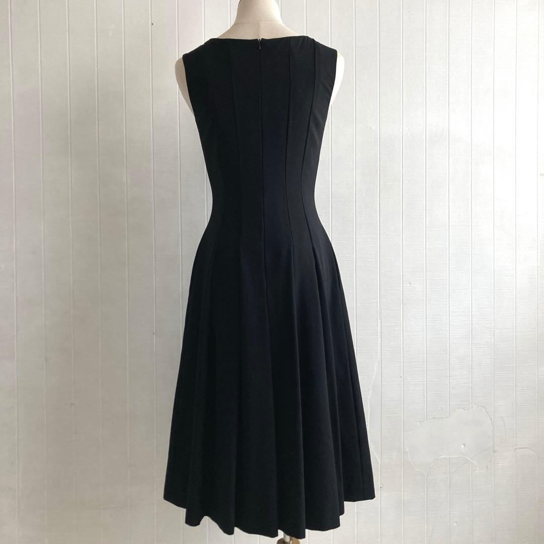 FOXEYフォクシー　ノーカラーワンピース　プリーツ　ミモレ丈　40サイズ