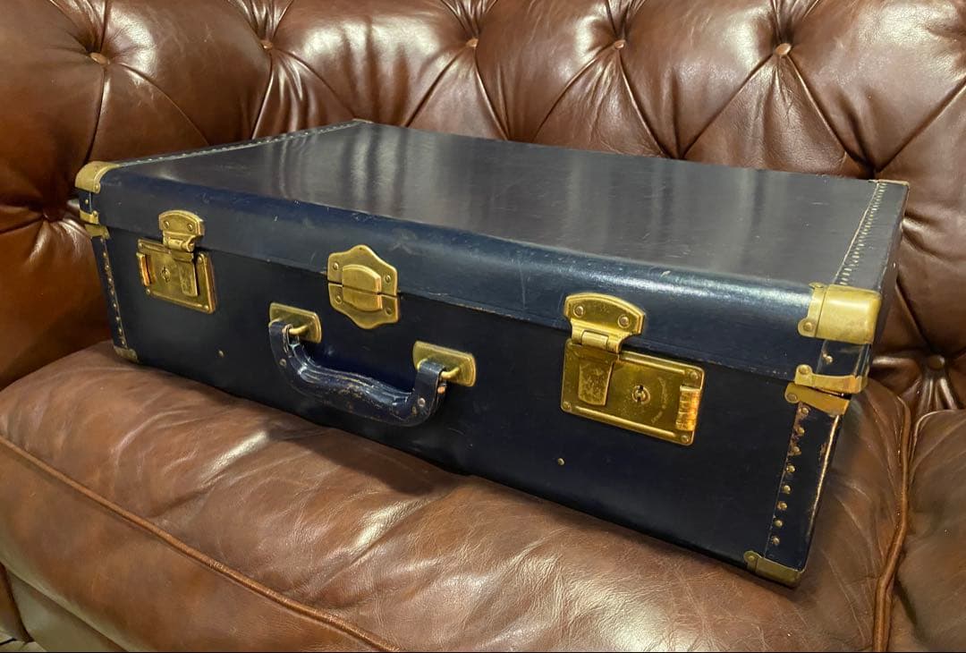 アンティーク　ヴィンテージ　トランク　ネイビー　ゴールド　ブルー
