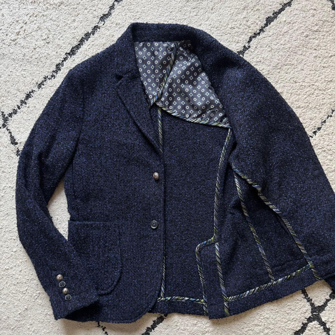 BOB ボブ ツイード テーラードジャケット アンコンジャケット　ネイビー　50