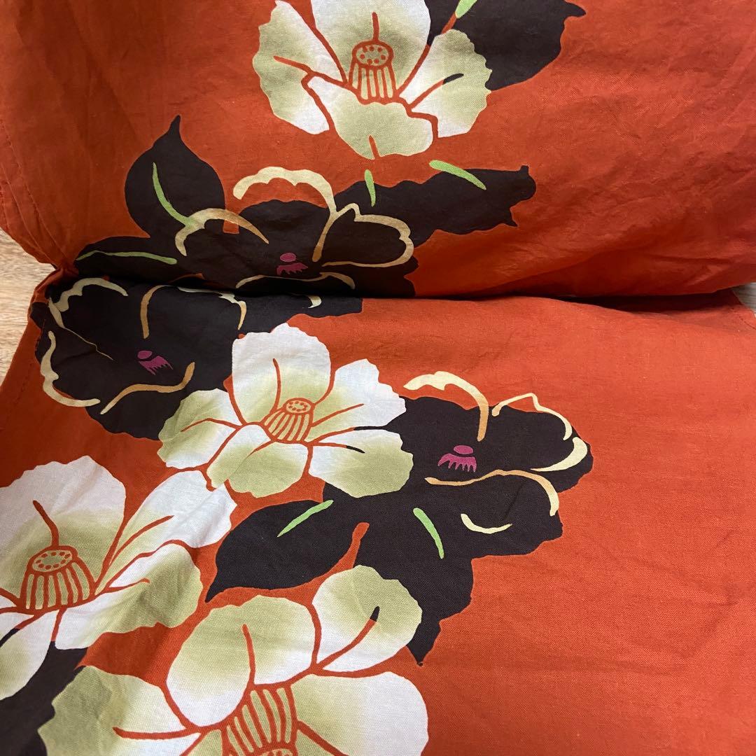 【24時間発送】【安心メルカリ便】着物屋さんの浴衣　帯付き　オレンジ　ボタン柄