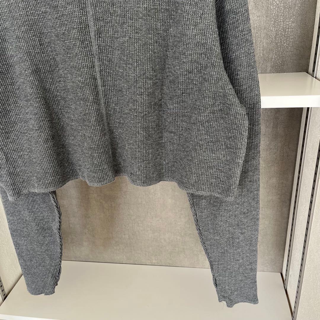 美品★anuke ワッフルヘンリートップス　グレー　長袖　カットソー　ショート丈