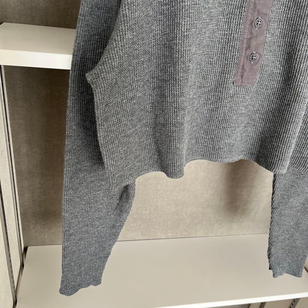 美品★anuke ワッフルヘンリートップス　グレー　長袖　カットソー　ショート丈