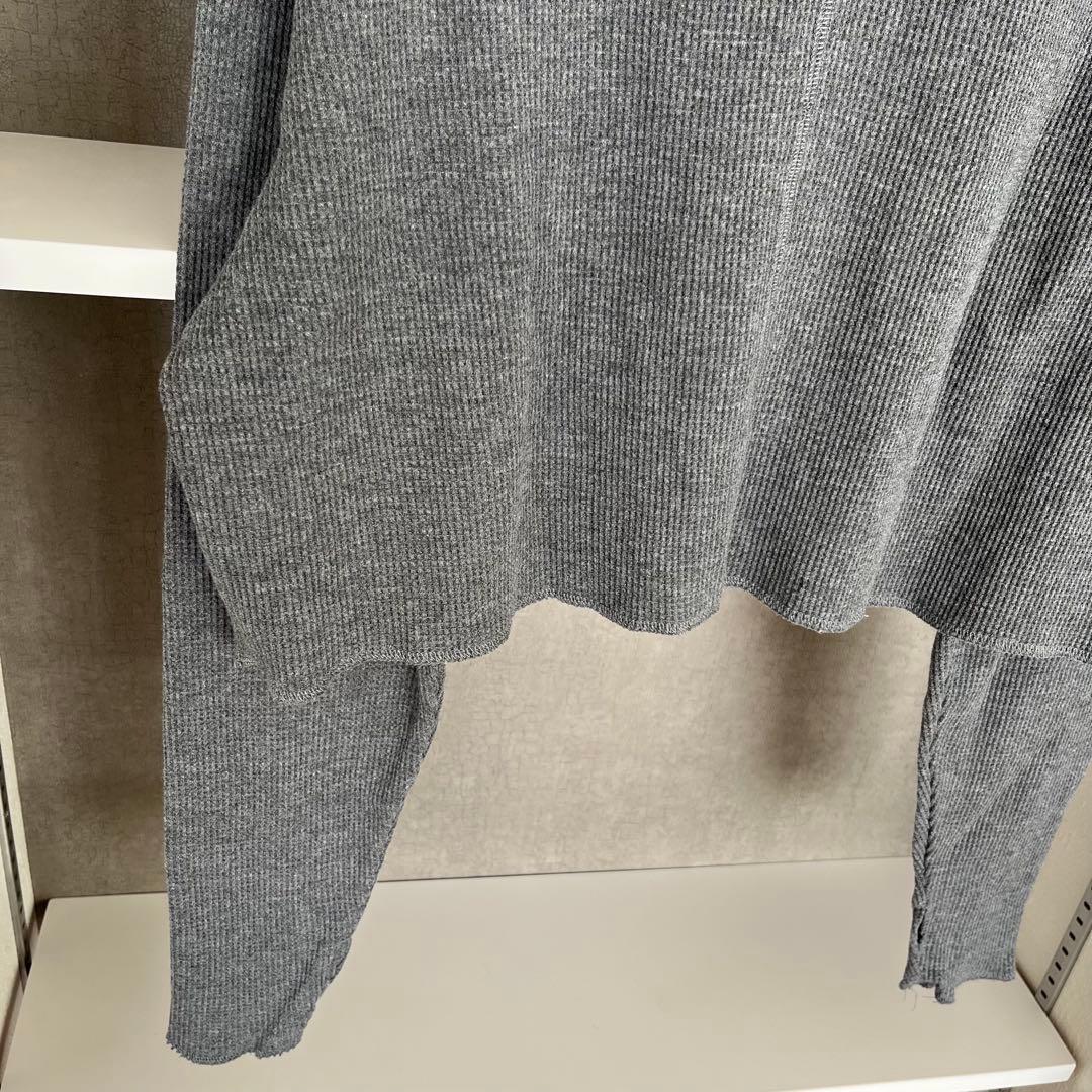 美品★anuke ワッフルヘンリートップス　グレー　長袖　カットソー　ショート丈