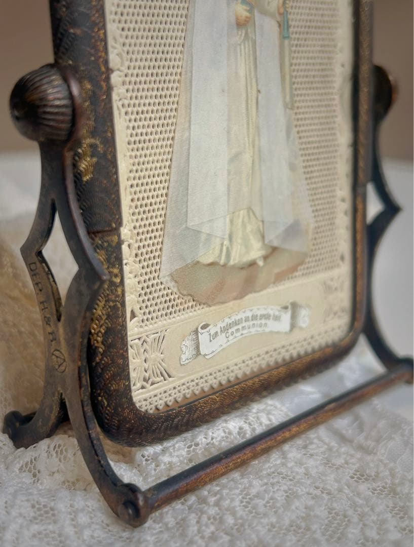 1900年代初頭 フランス製 アンティーク 回転式フォトフレーム＋ホーリーカード