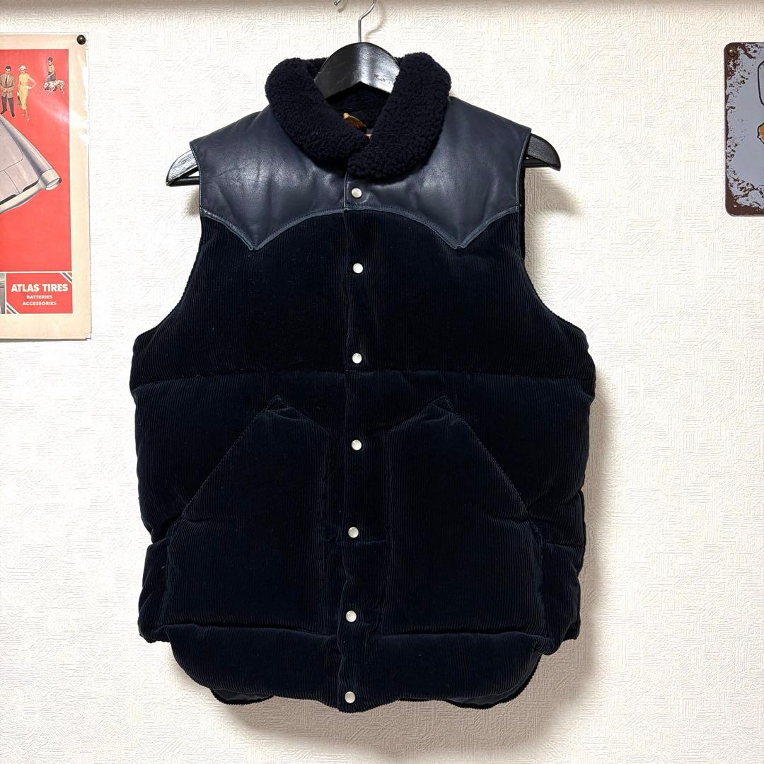 r*u様 ロッキーマウンテン　ダウンベスト　ネイビー　コーデュロイ　ヨークレザー