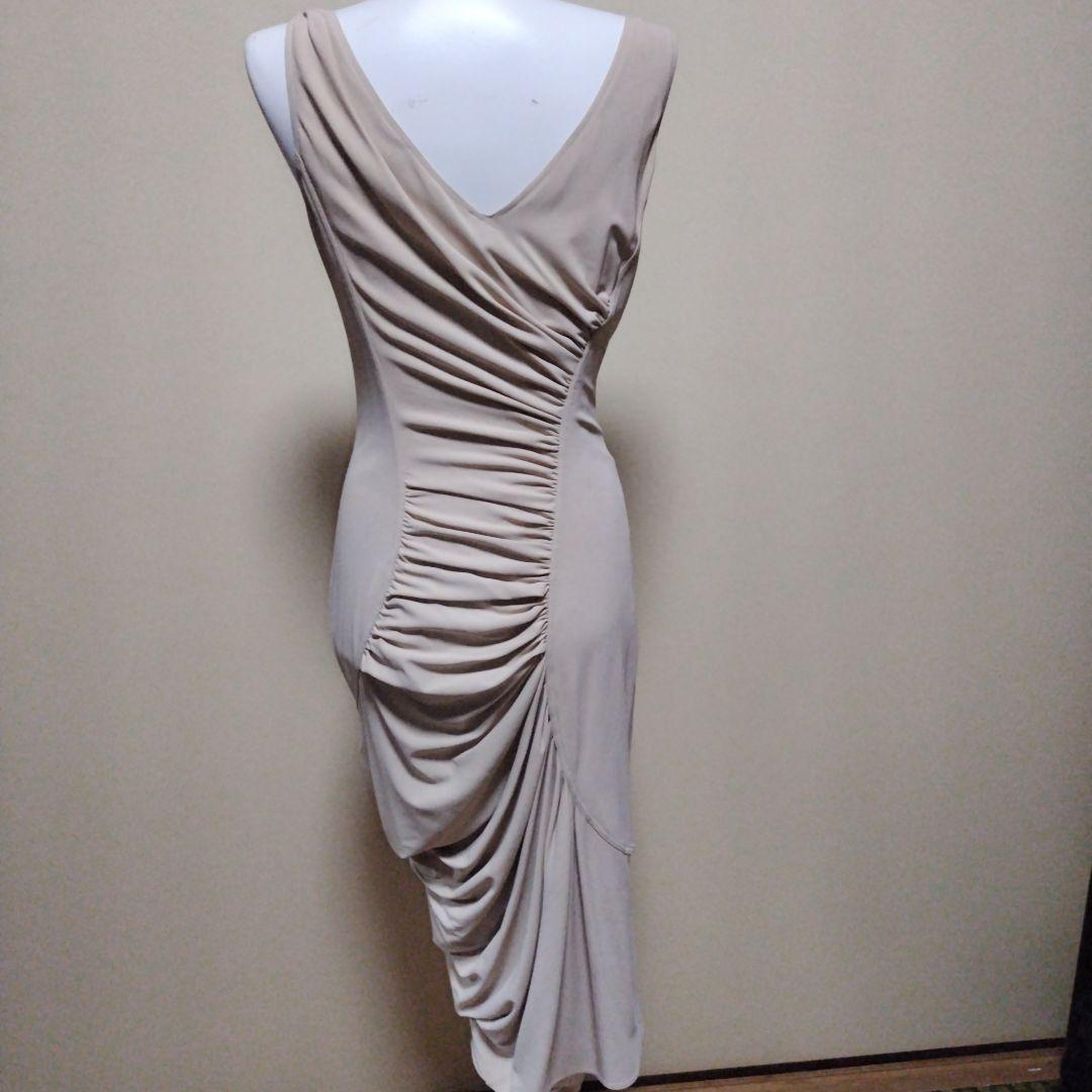 galliano ベージュ ドレープタイトドレス