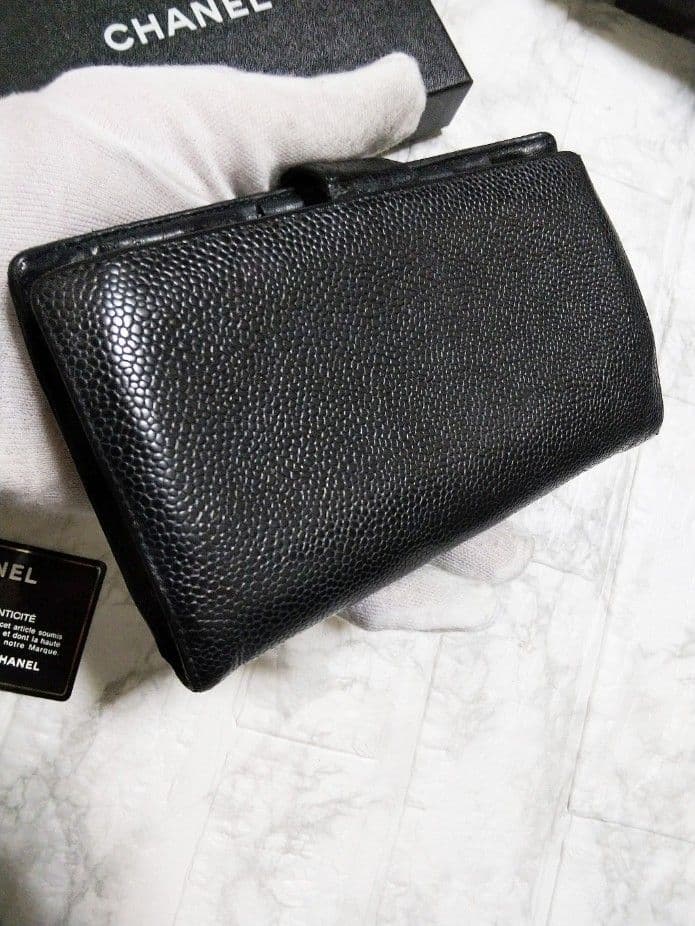 【綺麗】シャネル キャビア ココマークガマ口 長財布
