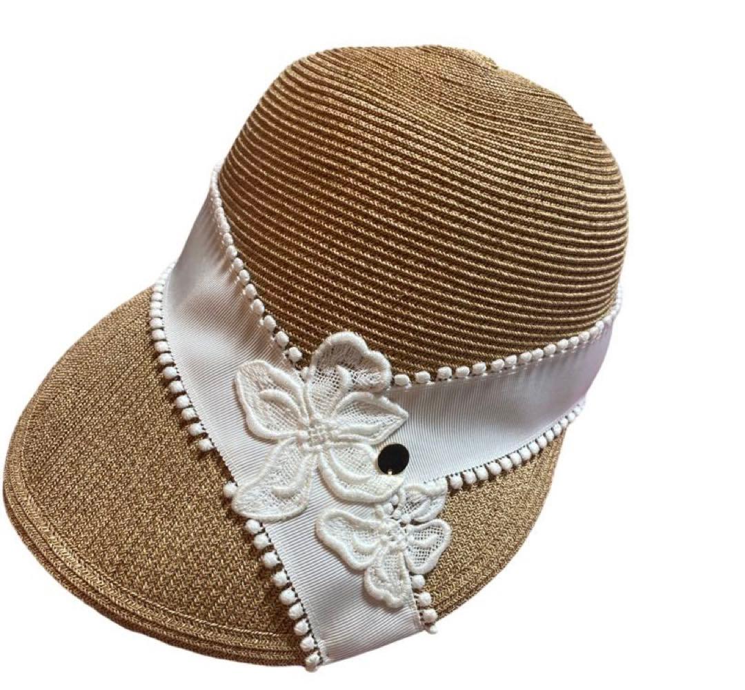 Athena New York IVORY フラワーレースキャップ　麦わら帽子