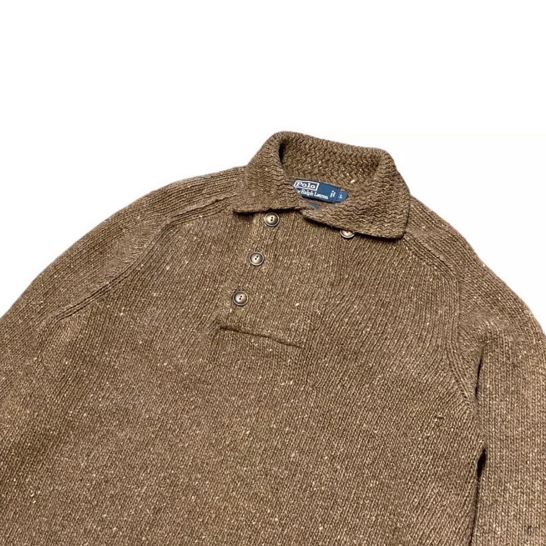 【L】ポロ・ラルフローレン ウール ニット セーター 90s 茶色 ブラウン