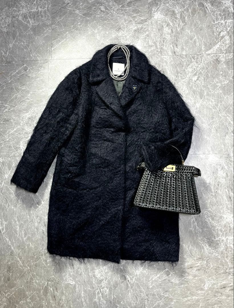 美品MORABITO モラビトネイビーシャギー コート